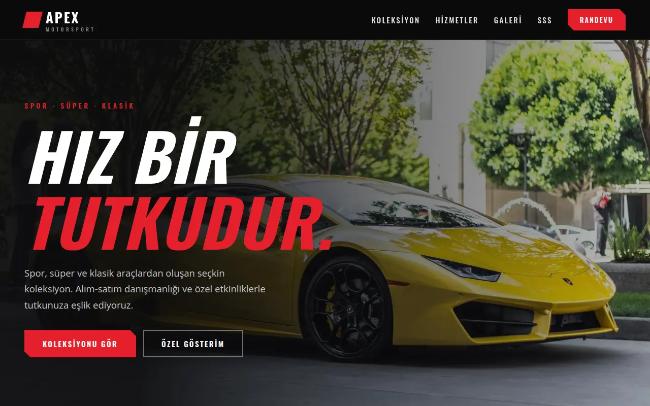 Spor & Klasik Araç Galerisi Web Sitesi — Apex Motorsport